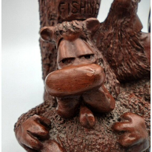 Pecan Shell Resin Bears No Fishing Figure Red Mill MFG Vintage 1990s 6 Inch - Picture 10 of 15